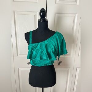 Tularosa Emerald Green One-Shoulder Ruffle Top